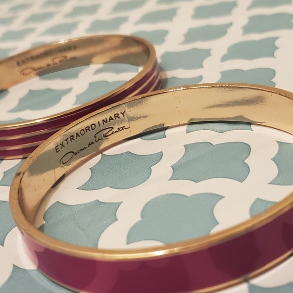 Oscar de la Renta Extraordinary Pink Enamel Gold plated 2 Bangle - Picture 5 of 7